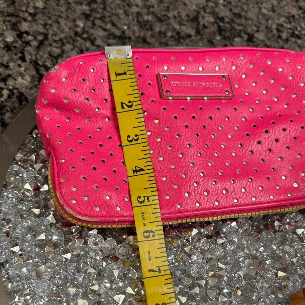 Victoria's Secret Fuchsia Studded Zip Cosmetic Pouch - fair